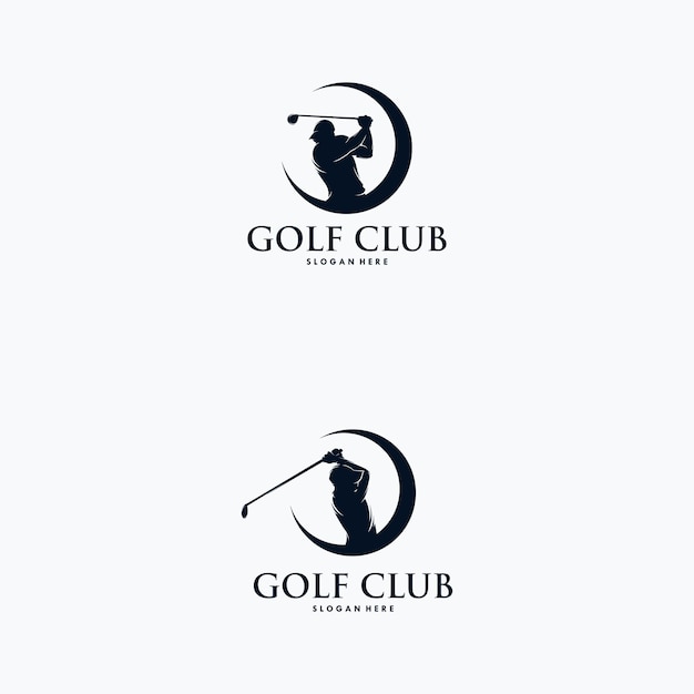 Conjunto de modelo de design de logotipo de jogador de golfe