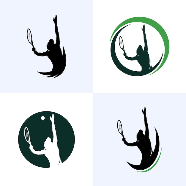 Conjunto de modelo de design de logotipo de jogador de tênis