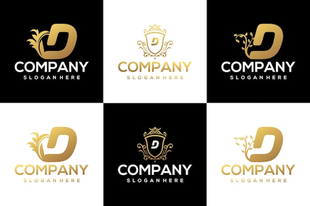 Conjunto de modelo de design de logotipo de letra d de luxo dourado criativo