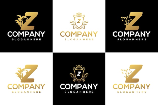 Conjunto de modelo de design de logotipo de letra z de luxo dourado criativo