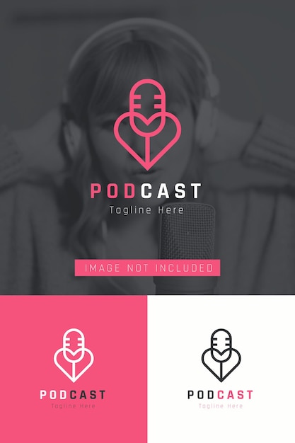 Conjunto de modelo de design de logotipo de microfone de podcast de amor e amor com estilos de cores diferentes