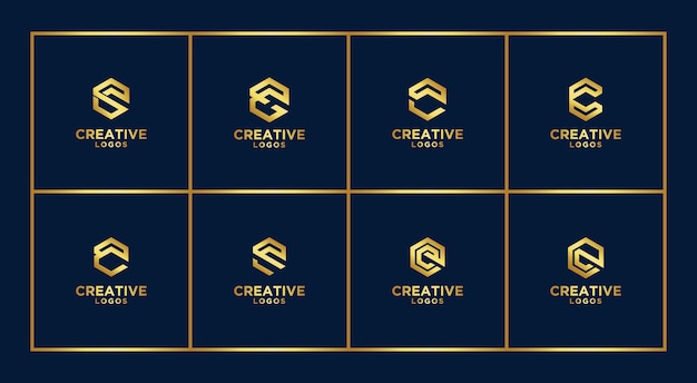 Vetor conjunto de modelo de design de logotipo de monograma abstrato criativo. logotipos para negócios de luxo, elegantes e simples. letra c