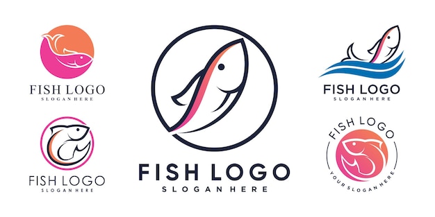 Conjunto de modelo de design de logotipo de peixe com ideia criativa