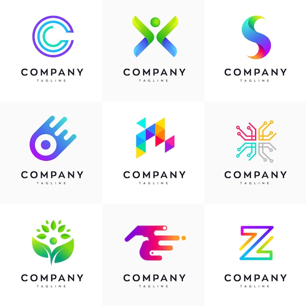 Conjunto de modelo de design de logotipo moderno, conjunto de logotipo abstrato, conjunto de logotipo colorido, modelo de design de logotipo minimalista