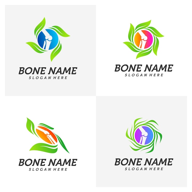 Conjunto de modelo de design de logotipo nature bone. vetor de conceito de saúde do corpo humano. ícone do símbolo do emblema.