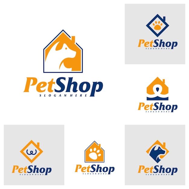 Conjunto de modelo de design de logotipo para casa de animais de estimação vetor de conceito de logotipo de animal de estimação ícone de símbolo criativo do emblema