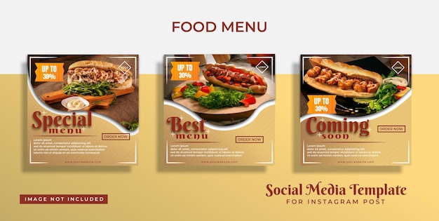 Conjunto de modelo de design de menu de comida para postagem no instagram de mídia social