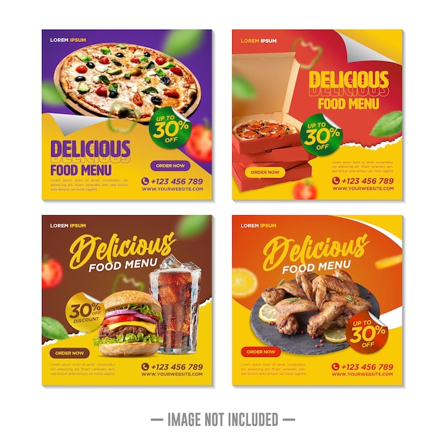 Conjunto de modelo de design de postagem de banner de mídia social de comida de restaurante