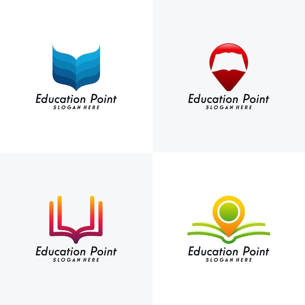 Conjunto de modelo de designs de logotipo do education point, símbolo do logotipo do livro, conceito de design de logotipo do library pin