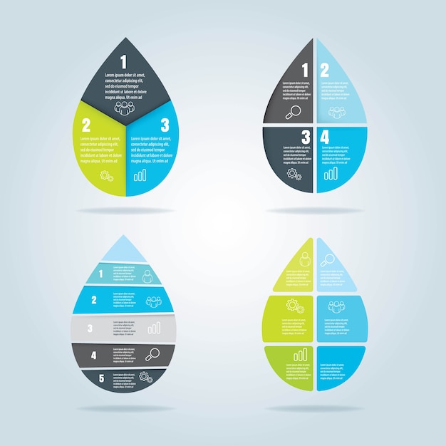 Vetor conjunto de modelo de diagrama infográfico waterdrop para apresentação