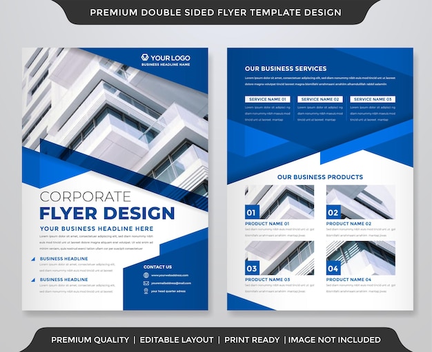 Conjunto de modelo de folheto de negócios com layout minimalista e uso de estilo moderno para kit de promoção