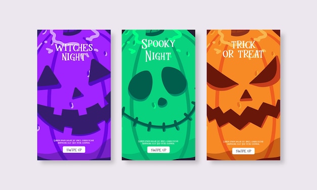 Conjunto de modelo de história de mídia social de Halloween plano lúdico