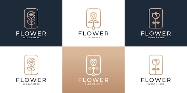 Conjunto de modelo de logotipo abstrato de flor rosa