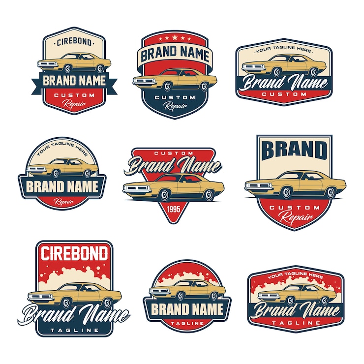 Vetor conjunto de modelo de logotipo de carro clássico