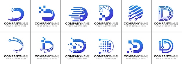 Vetor conjunto de modelo de logotipo de letra d para empresa de tecnologia