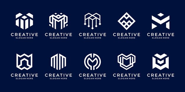 Conjunto de modelo de logotipo de letra m de monograma de coleção.