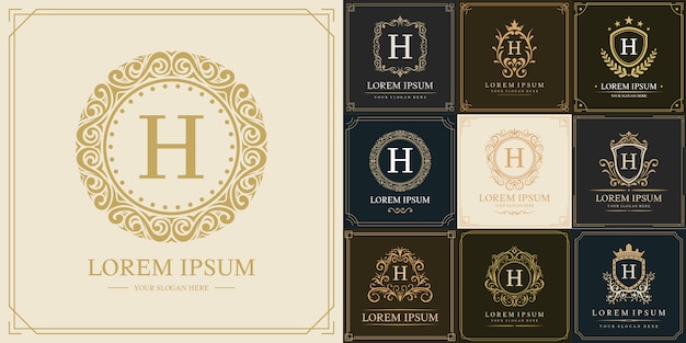 Conjunto de modelo de logotipo de luxo, letra inicial tipo h