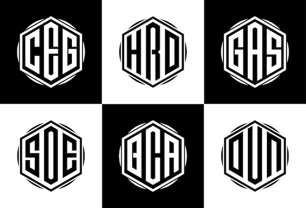 Conjunto de modelo de logotipo de monograma hexagonal criativo