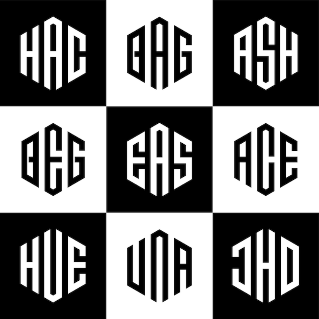 Conjunto de modelo de logotipo de monograma hexagonal criativo