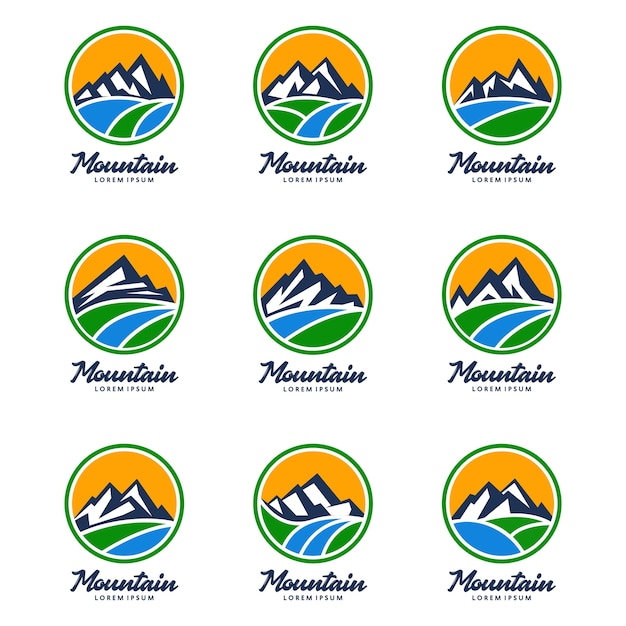 Conjunto de modelo de logotipo de paisagem de montanha