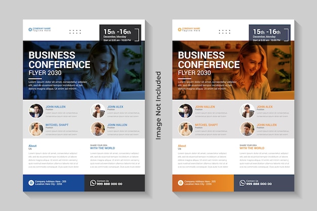 Vetor conjunto de modelo de panfleto de conferência anual de negócios criativo e moderno
