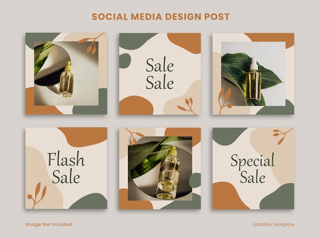 Conjunto de modelo de postagem de design de mídia social editável para Instagram decorado com blob laranja verde e objeto floral adequado para promoção publicitária apresentação branding produto moda beleza