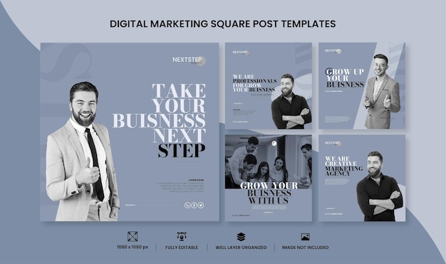 Conjunto de modelo de postagem de marketing de negócios digitais criativos vetoriais panfleto quadrado de marketing de mídia social