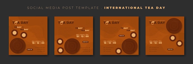 Conjunto de modelo de postagem de mídia social com design de xícara de chá e bule de chá para design de dia internacional do chá