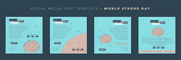 Vetor conjunto de modelo de postagem de mídia social com design do cérebro para o design do dia mundial do avc
