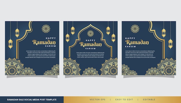Conjunto de modelo de postagem de mídia social de ramadan com design de mandala