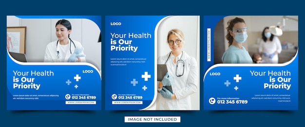 Conjunto de modelo de postagem de mídia social médica