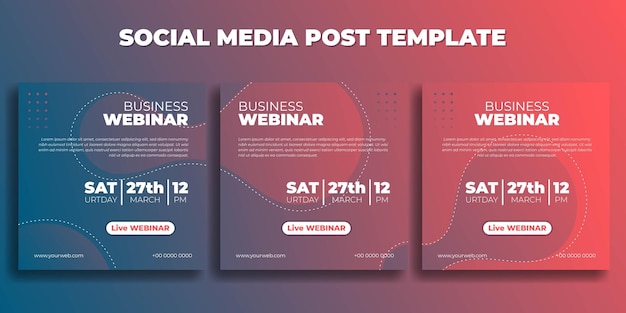 Conjunto de modelo de postagem de mídia social para banner de webinar de negócios com design rosa