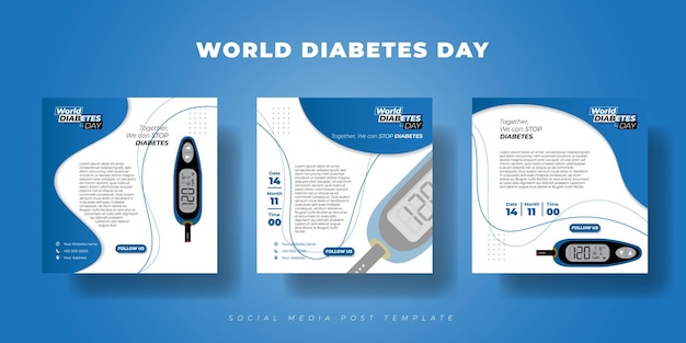 Vetor conjunto de modelo de postagem de mídia social para o design do dia mundial do diabetes com design de medidor de glicose