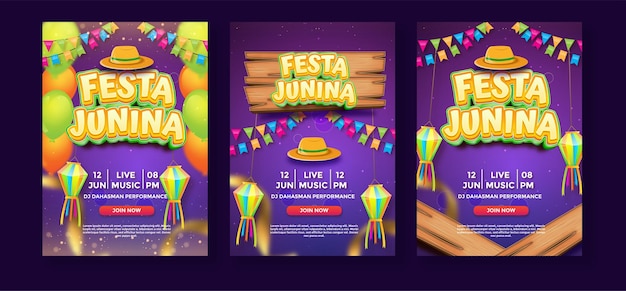 Conjunto de modelo de pôster vertical da festa junina