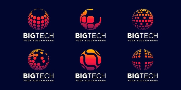 Conjunto de modelo de vetor de design de logotipo de tecnologia global.