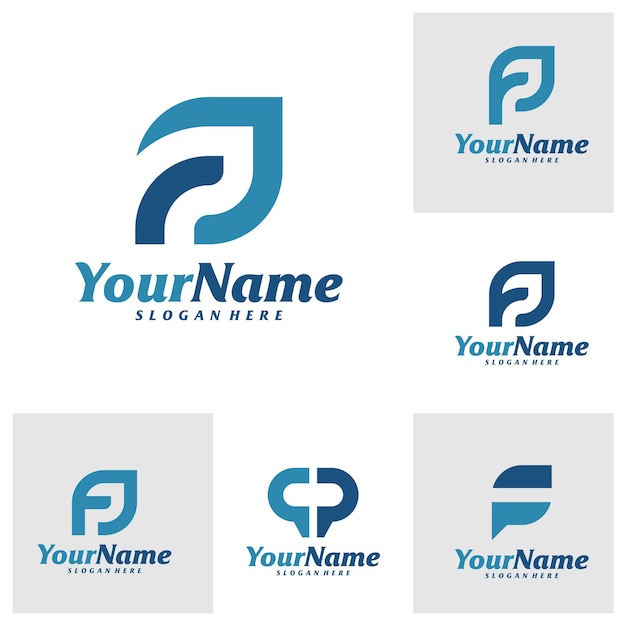 Conjunto de modelo de vetor de design de logotipo fp carta ilustração de conceitos de logotipo fp inicial