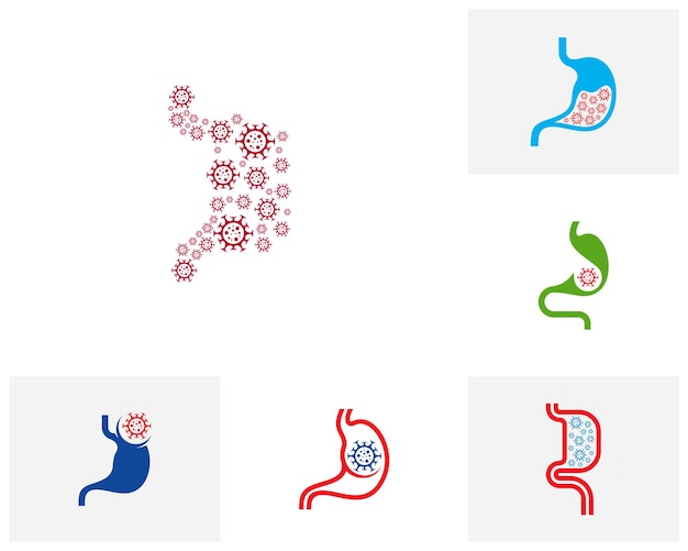 Conjunto de modelo de vetor de logotipo de vírus do estômago conceitos criativos de design de logotipo de estômago