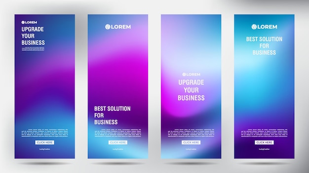Conjunto de modelo vertical de design de banner de folheto de folheto de negócios Roxo turva, fundo de apresentação de capa, publicação moderna x-banner e banner de bandeira, design de modelo de suporte de banner de enrolar