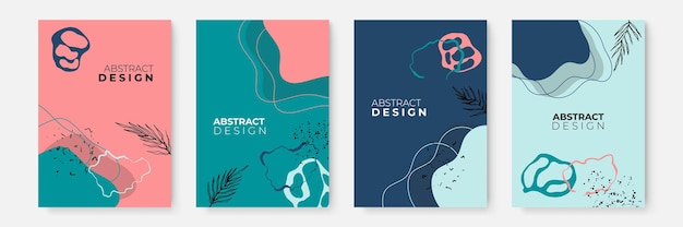 Conjunto de modelos artísticos universais criativos florais boho de folha abstrata. Cartão de arte abstrata na moda. Bom para cartaz, cartão, convite, folheto, capa, banner, cartaz, folheto e outro design gráfico