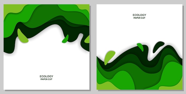 Vetor conjunto de modelos de banner quadrado com formas de corte de papel vector design de elementos ecológicos