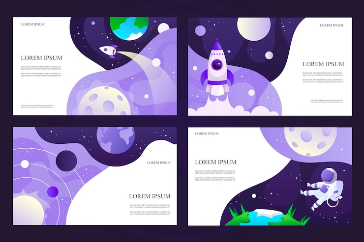 Vetor conjunto de modelos de banners da web. apresentação. explorar o espaço. projeto de apresentação corporativa.
