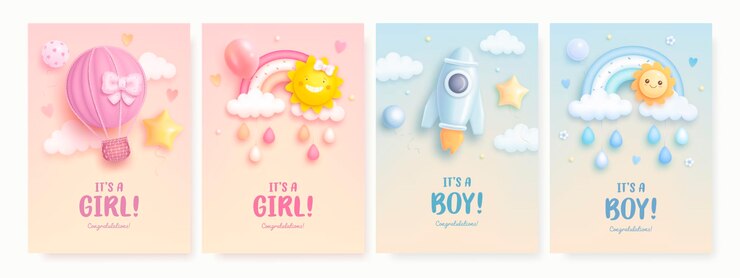 Vetor conjunto de modelos de banners de convite para banho de bebê
