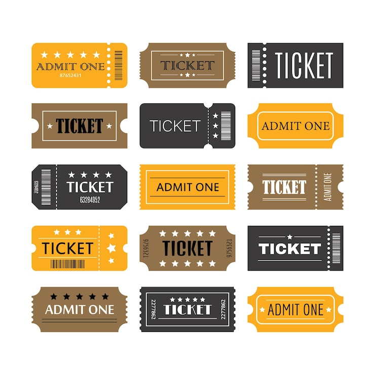 Vetor conjunto de modelos de bilhetes e cupons venda de cupons de desconto cartões de cinema de concerto