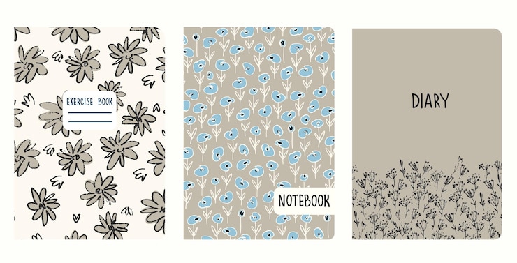 Vetor conjunto de modelos de capa baseados em padrões com anêmonas outras flores inflorescências em estilo ditzy fundos para cadernos blocos de notas diários cabeçalhos isolados e substituíveis