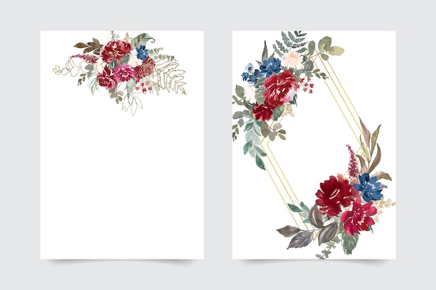Conjunto de modelos de cartões de convite de casamento moderno e elegante, flor de dália de Borgonha