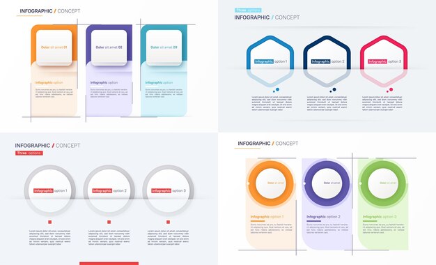 Vetor conjunto de modelos de conceito de infografia vetorial moderna três opções