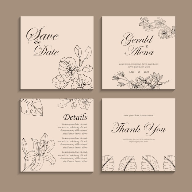 Conjunto de modelos de convite de fundo floral para cartão de casamento floral