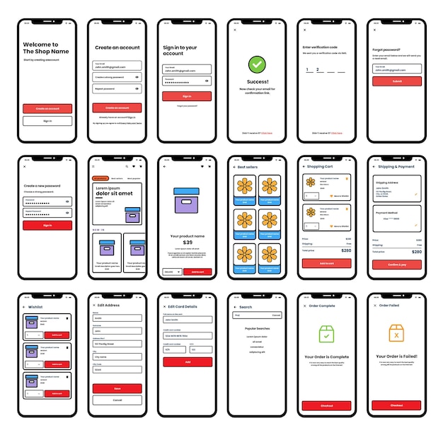 Conjunto de modelos de design de aplicativo móvel apartamento moderno. pacote de telas de ui, ux, gui para aplicação.