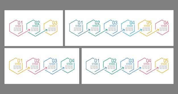 Conjunto de modelos de design de gráfico infográfico em forma de hexágono colorido