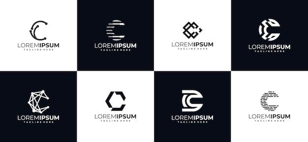 Conjunto de modelos de design de logotipo com monograma letra c inicial